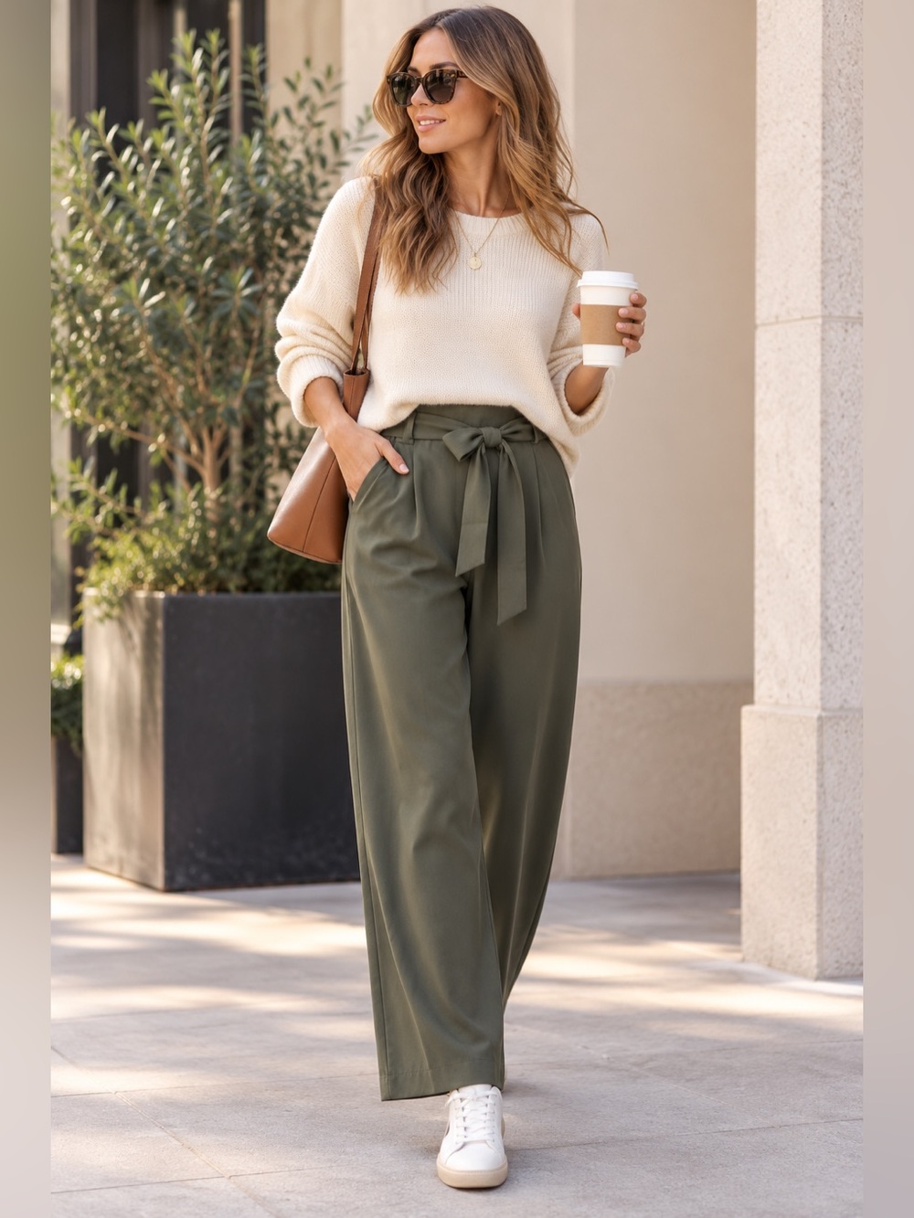 Lululemon Olive Green Tie Waist Wide Leg Pants High Rise
